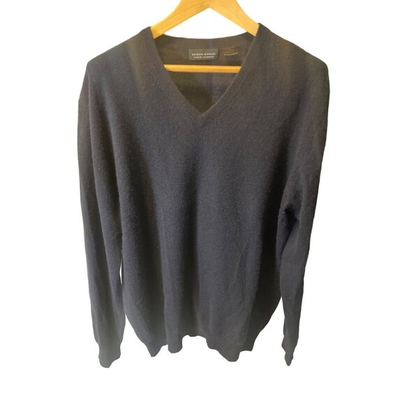 Neiman Marcus Mens Black Virgin Cashmere V Neck Long Sleeve Sweater Sz XXL - Picture 1 of 8